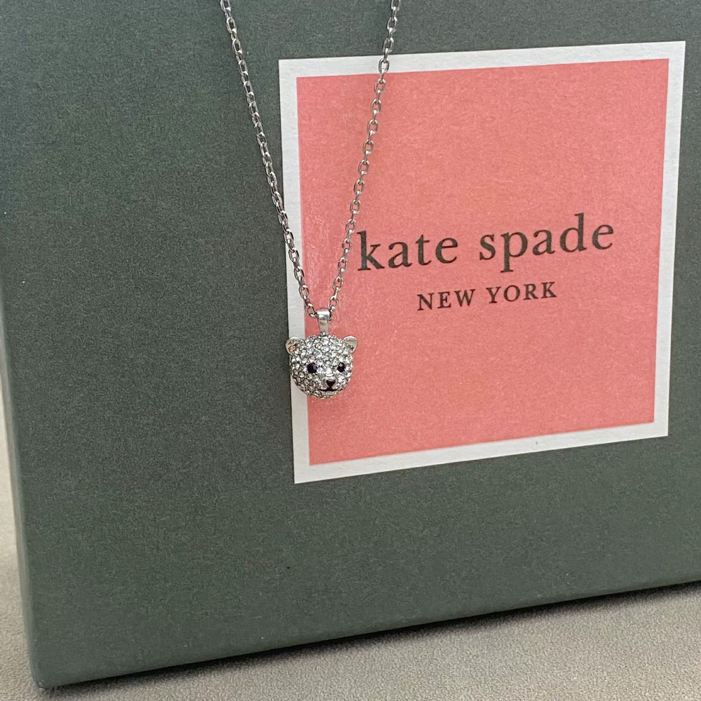 kate spade Bear Head Pendant Silver Animal Necklace Long Choker